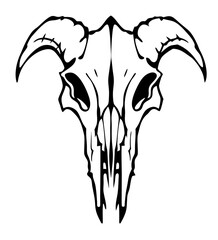 black and white svg vector, Halloween goat skull with horns icon