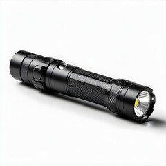 Black Tactical Flashlight on White Background