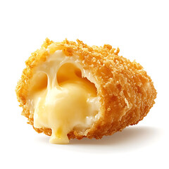 A golden crispy fried mozzarella stick with a crunchy batter, gooey cheese center, and slightly curled edges