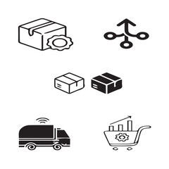 Set of 5 outline supply chain and with floral value, Chain silhouette editable vector isolated