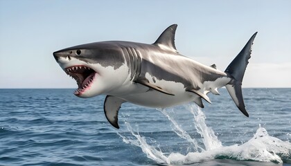 Naklejka premium Great White Shark Breaching