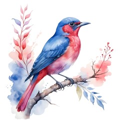 Fototapeta premium Watercolor Painting of a Colorful Bird on a Branch
