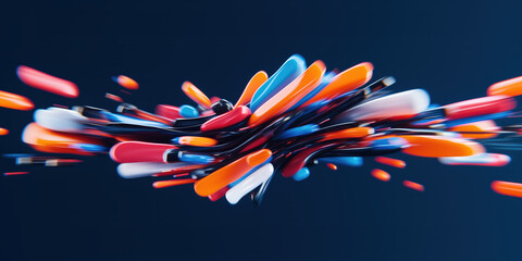 Colorful abstract design background with dynamic shapes moving in a blur, creating a sense of motion and energy against a dark backdrop