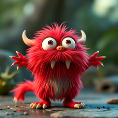 Fototapeta premium cute furry monster 3D cartoon character cute furry