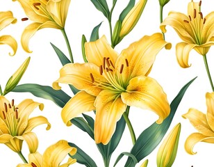 Obraz premium Seamless Pattern of Yellow Lilies