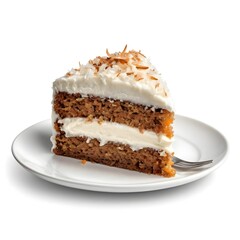 Slice of Delicious Carrot Cake with Cream Cheese Frosting and Toasted Coconut