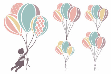 set of pastel balloon silhouette vector illustration