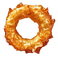 Fototapeta premium A golden crispy fried onion ring with a crunchy batter, tender onion interior, and slightly curled edges