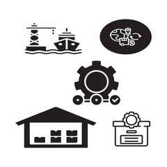 Set of 5 outline supply chain and with floral value, Chain silhouette editable vector isolated