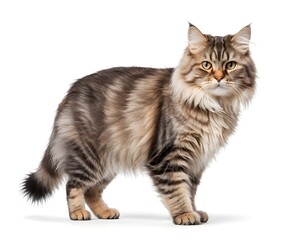Fototapeta premium Longhaired Cat Standing, Isolated on White
