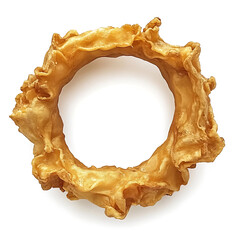 Fototapeta premium A golden crispy fried onion ring with a crunchy outer coating, tender onion interior, and slightly curled edges