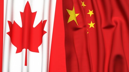 Flags of CANADA and CHINA with realistic cloth texture