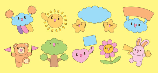 cute kawaii style cartoon is rooting for someone illustration vector set