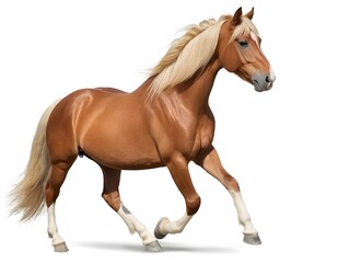 Fototapeta premium Chestnut Horse Running Isolated on White