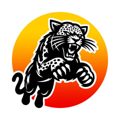 Leopard head logo vector illustration black and white. Wild animal sticker simple design