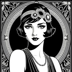Flapper Girl, 1920s Fashion, Vintage Art Deco Portrait