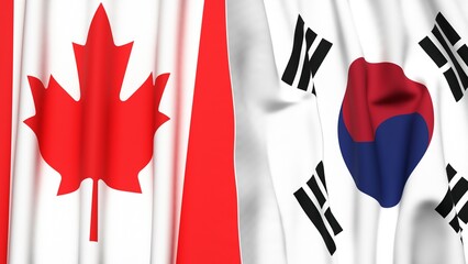Fototapeta premium Flags of CANADA and KOREA SOUTH with realistic cloth texture
