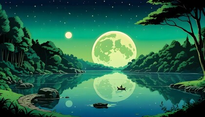 Fototapeta premium Serene Night on a Moonlit Lake