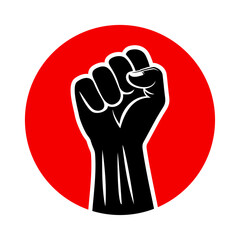 Raised fist logo vector illustration template black and white in circle