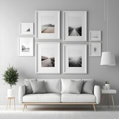 Minimalist Living Room Interior with Gallery Wall and White Sofa