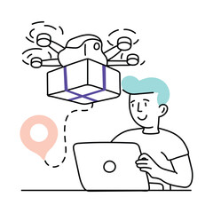 Drone delivery vector colored minimal illustration. EPS 10 file