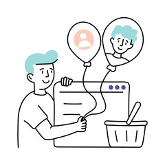 Customer connected vector colored minimal illustration. EPS 10 file