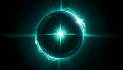 Obraz premium Glowing teal energy sphere, futuristic abstract background