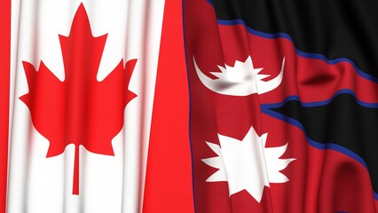Flags of CANADA and NEPAL with realistic cloth texture