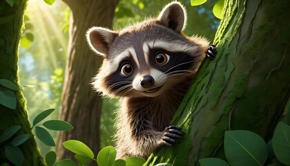 Adorable Raccoon in a Tree