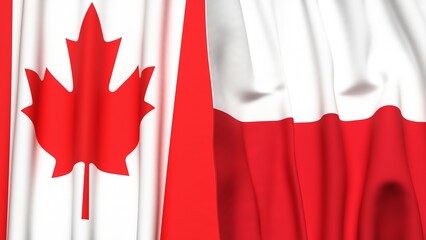 Flags of CANADA and POLAND with realistic cloth texture