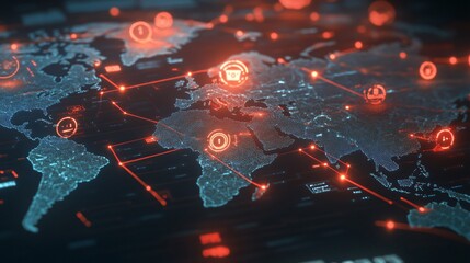 Digital global network connections are displayed with a world map