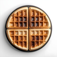 Four Golden Brown Waffles in a Round Waffle Iron