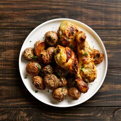 Grilled chicken drumsticks with roasted potatoes
