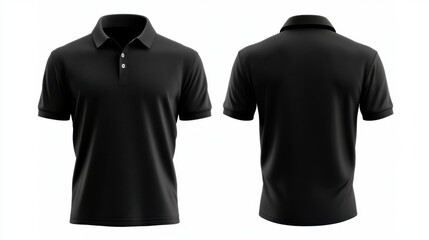 Black polo shirt front and back views isolated apparel design
