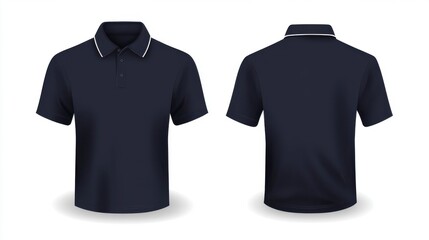 Naklejka premium Dark blue polo shirt front and back view isolated on white background