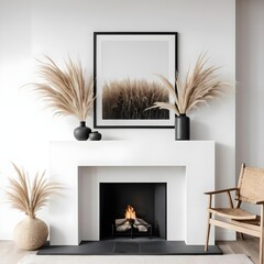 Cozy Modern Living Room with Fireplace and Pampas Grass Decor