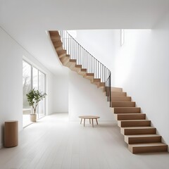 Modern Wooden Staircase in Minimalist Interior