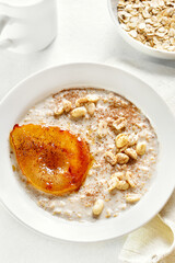 Oat porridge with caramelized pear and peanut