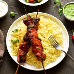 Grilled tandoori chicken served with basmati rice