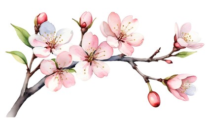 Watercolor Pink Almond Blossom Branch