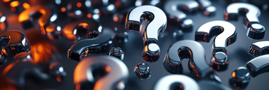 Metallic Question Marks on Dark Background