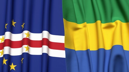 Flags of CAPE VERDE and GABON with realistic cloth texture