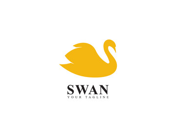 Swan silhouette logo in yellow color, luxury swan logo with simple design