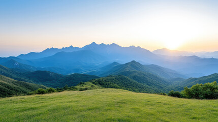 Fototapeta premium Breathtaking mountains rise against clear sky, showcasing nature beauty at sunset