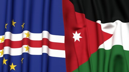 Flags of CAPE VERDE and JORDAN with realistic cloth texture