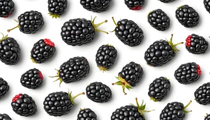Seamless Pattern of Fresh Blackberries on White Background