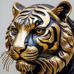Golden Tiger Head Sculpture