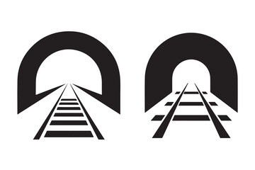 Simple black and white tunnel with railway tracks graphic