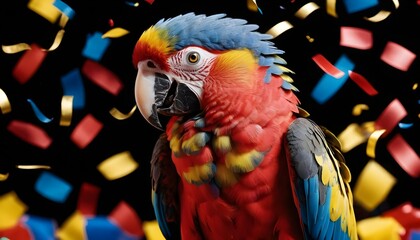 Obraz premium Scarlet Macaw in Confetti Celebration