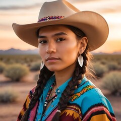 Portrait of a Young Native American Woman in a Desert Landscape